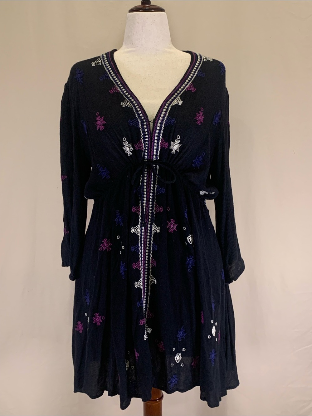 Free People Star Gazer Embroidered Mini Dress L